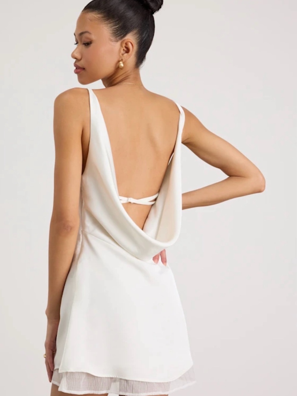 Lulus Dandria White Satin Cowl Back Mini Dress